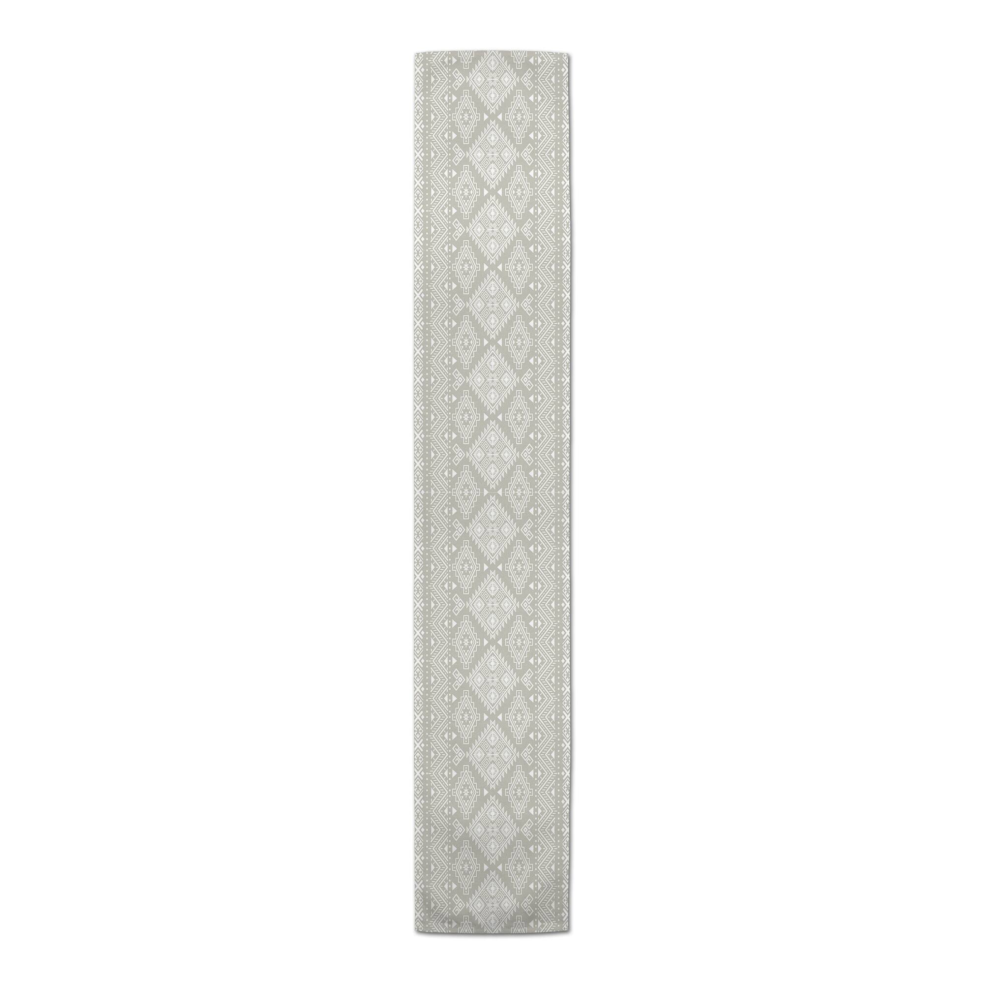 90" Greige Tribal Pattern Cotton Twill Table Runner